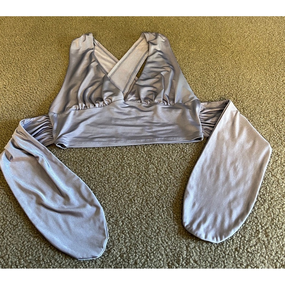 Urban Outfitters Wrap Crop Top Womens Small Lavender Shimmer Tie Front V-Neck